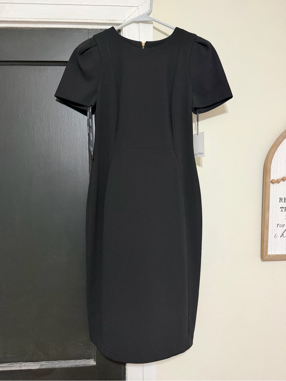 Calvin Klein Black Short-Sleeve Midi Sheath Dress